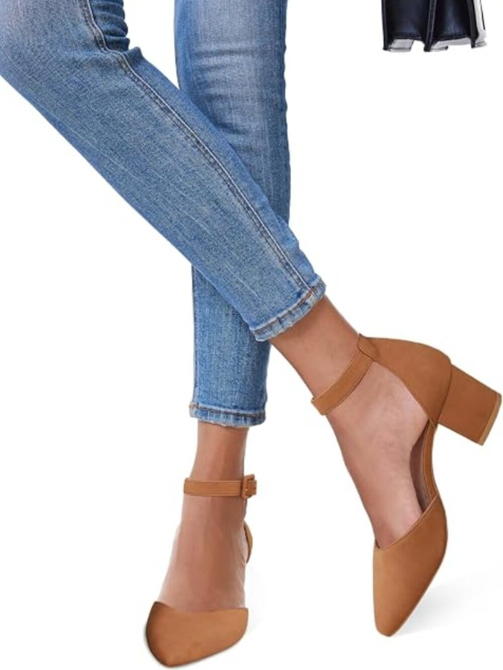Women's Pointed Toe Pumps Ankle Strap Buckle Chunky Block Heel Dress D'Orsay Sho